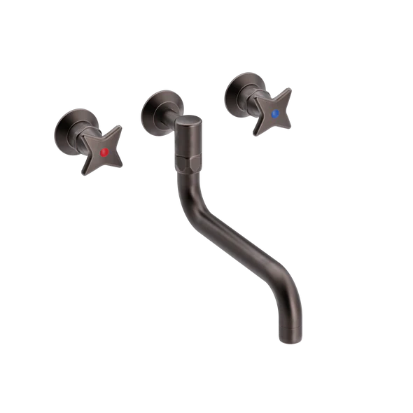 Krydsgreb køkkenbatteri med S200 mm svingtud indbygning/mur