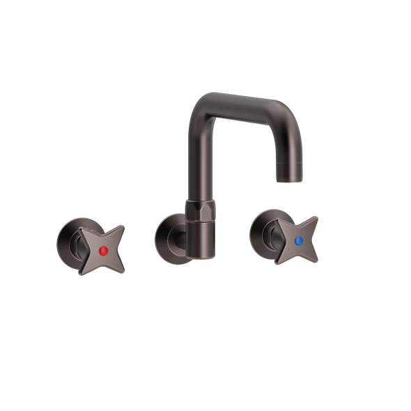 Krydsgreb køkkenbatteri med L200 mm svingtud indbygning/mur