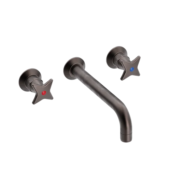 Krydsgreb håndvaskbatteri med 200mm fast tud indbygning/mur