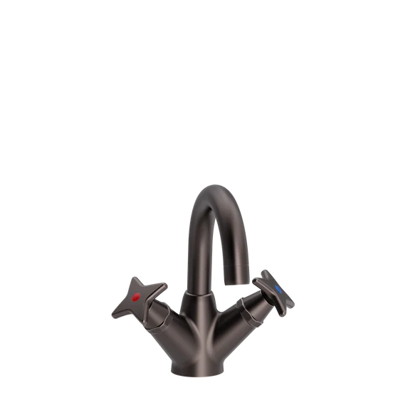 Krydsgreb håndvaskbatteri med fast tud