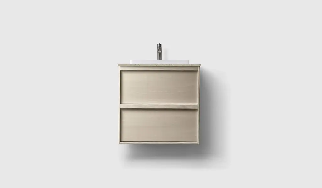 [HV901027] HAVEN H2/60 - LIGHT ASH WOOD MØBELPAKKE INKL. PLATE NORRVANGE LIGHT GREY & SERVANT I HVIT SOLID SURFACE