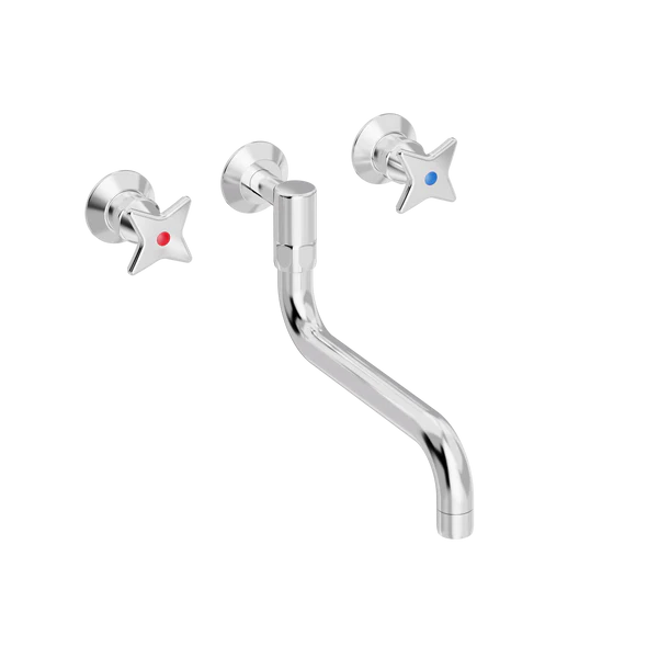 Krydsgreb køkkenbatteri med S200 mm svingtud indbygning/mur
