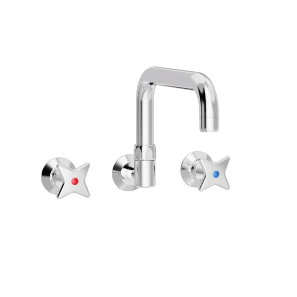 Krydsgreb køkkenbatteri med L200 mm svingtud indbygning/mur