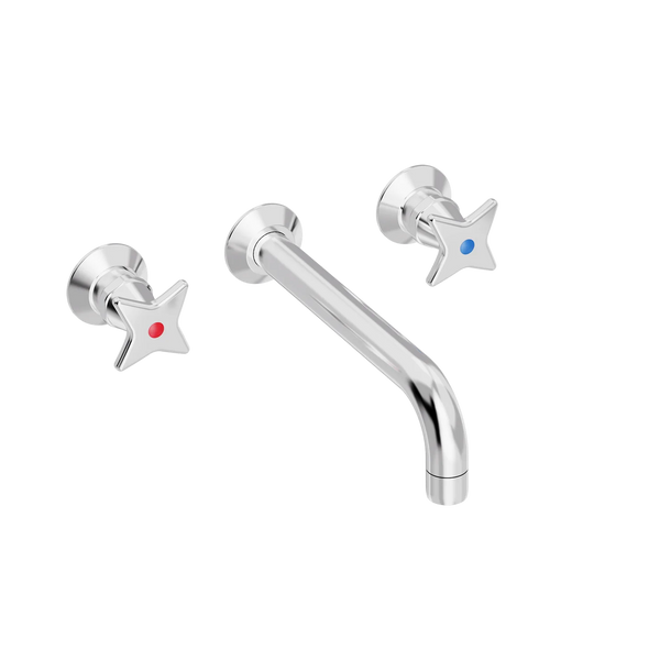 Krydsgreb håndvaskbatteri med 200mm fast tud indbygning/mur