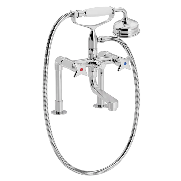 Krydsgreb kar & brusebatteri på små standere & med håndbrusesæt