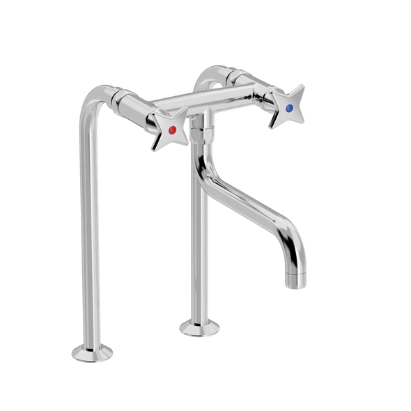 [TC21.733-S200.888] Krydsgreb køkkenbatteri på standere med S200 mm svingtud (Bronsert messing)