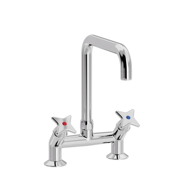 Krydsgreb 2-huls køkkenbatteri 45gr med svingtud U200mm