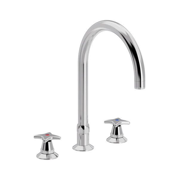 [TC16.303-Ø200.888] Kryssgrep 3-hulls kjøkkenkran med Ø 200 mm svingtut (Bronsert messing)