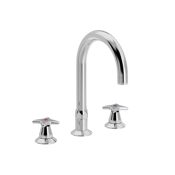 [TC16.303-Ø150.888] Krydsgreb 3-huls køkkenbatteri med Ø 200mm svingtud (Bronsert messing)