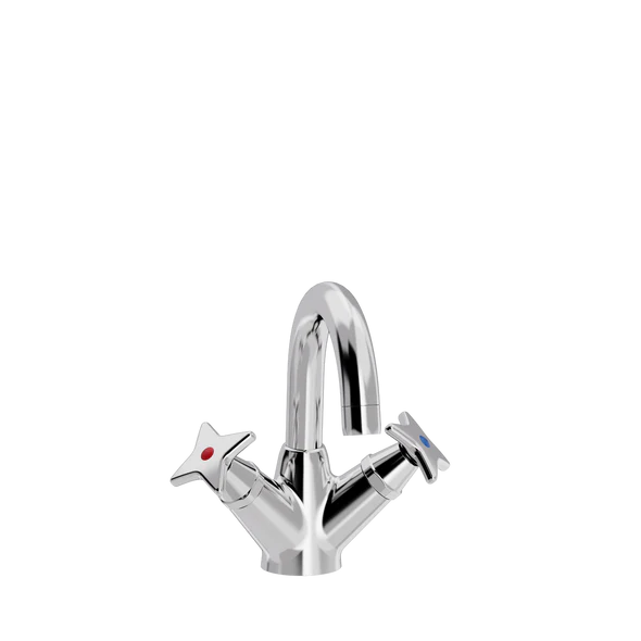 Krydsgreb håndvaskbatteri med fast tud