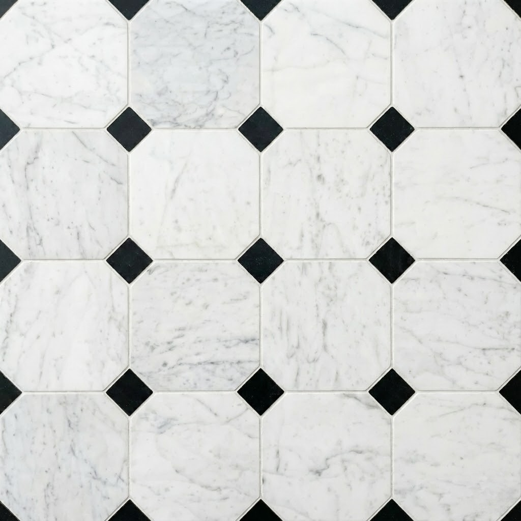 CARRARA OCTAGON MARMOR 15x15 SILKEMATT FLIS MED SORT