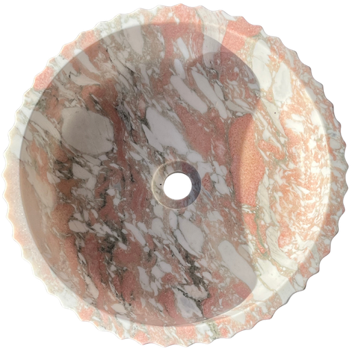 [CEN400R] NORSK ROSA FAUSKE MARMOR SERVANT Ø40 CM RUND MED RILLET YTTERKANT