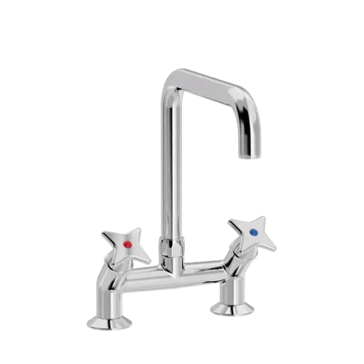 Krydsgreb 2-huls køkkenbatteri 45gr med svingtud U200mm